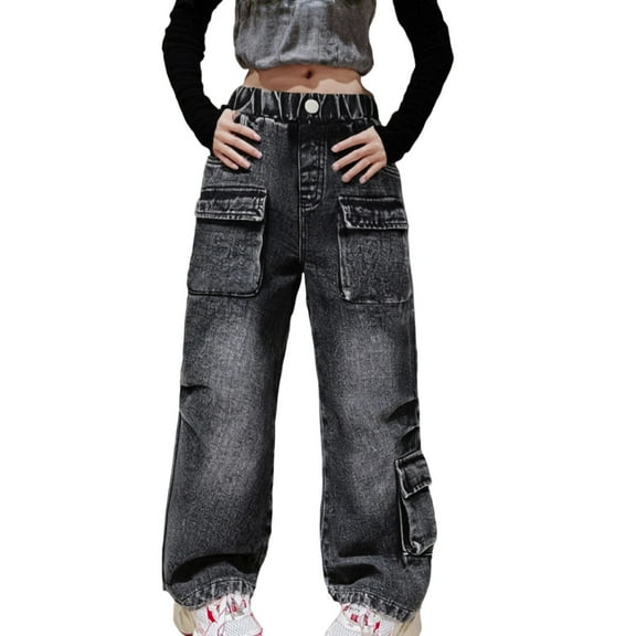 WAYUTE Boys Wide Leg Denim Jeans Washed Distressed Cargo Joggers with Multiple Pockets Loose Fit Casual Trousers for Kids and Toddler