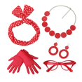 thumbnail image 2 of Paquete de 5 1950S Conjunto de Disfraces para Mujer Gafas Diadema Pendiente Lunares Accesorios 50S Guantes para Halloween Disfraces Adultos Rojo BLESIY Disfraz de Halloween, 2 of 8