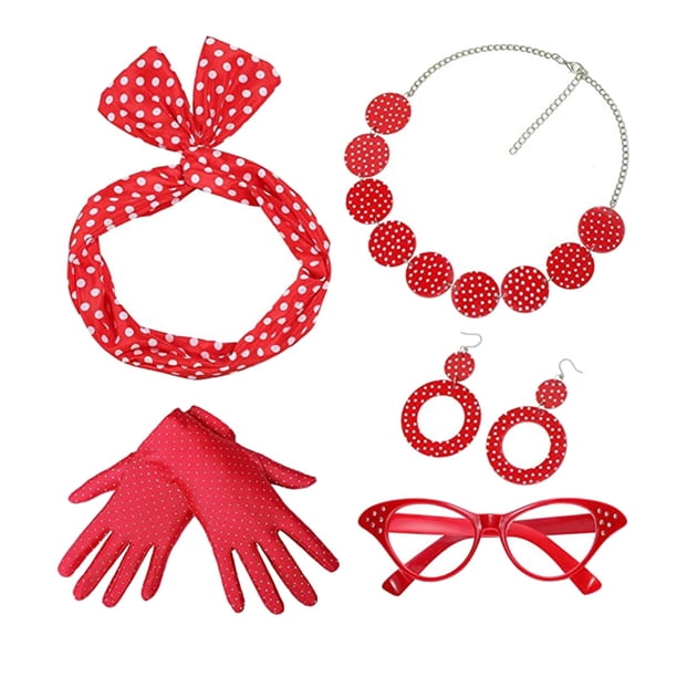 Paquete de 5 disfraces de Mujer de los años 50 Yuyangstore Gafas diadema pendientes lunares rojo