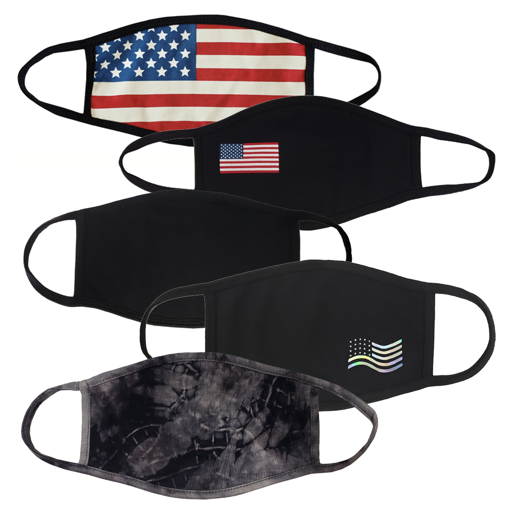 5Pcs USA Flag Black Unisex Variety Pack Face Mask