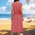 thumbnail image 4 of Gamivast Womens Summer Dresses Sleeveless Vertical Stripe Tank Dress Drawstring Waist Casual Dress Midi Length Holiday Beach Vacation Daily Playwear, 4 of 9
