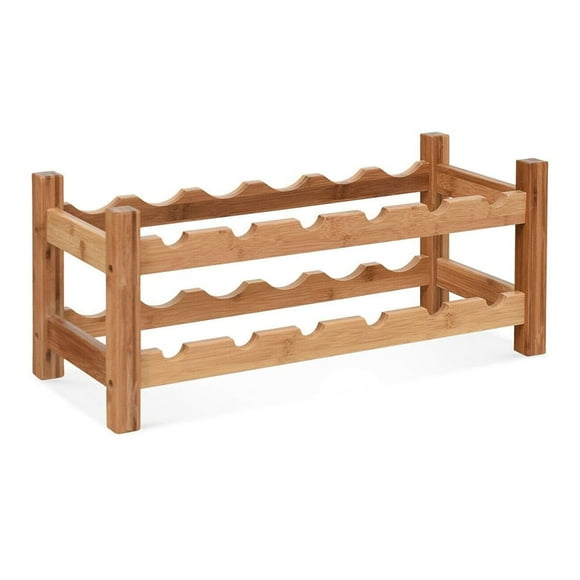 Estante para vinos, estante de exhibición de vino de bambú de 2 niveles para 12 botellas, despensa de cocina para el hogar, estante de mesa para almacenamiento de vino independiente (naturaleza)