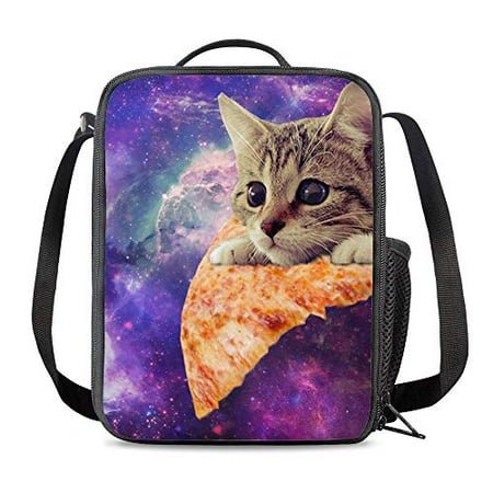 PrelerDIY Galaxy Cat Lunch Box - Insulated Meal Bag Pizza Lunch Bag Food Container for Boys Girls School Travel Picnic