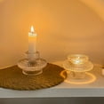 thumbnail image 3 of Pebbuoy Double-sided Glass Candle Holder Clear Taper Pillar Tealight Candle Candleholder Candlestick Wedding Party Table Centerpiece Decoration, 3 of 6