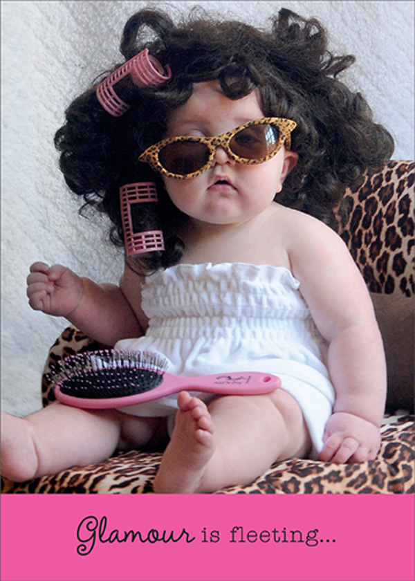 RSVP Baby with Bad Hair and Pink Curlers Funny / Humorous Feminine Birthday Card for Her : Woman : Women