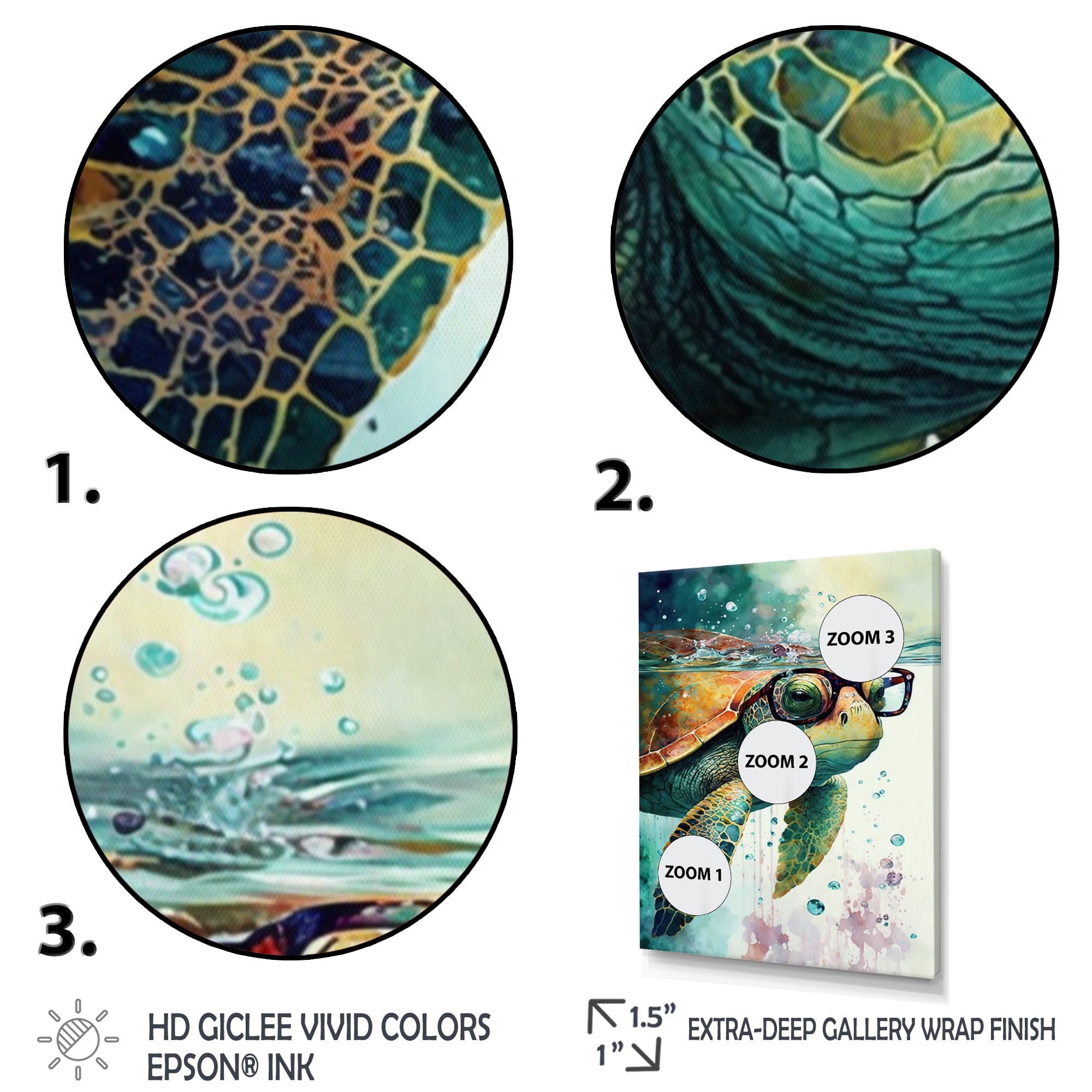 Designart Turtle With Glasses In The Ocean II Canvas Wall Art
