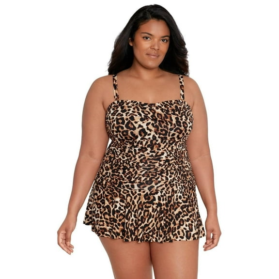 Lauren Ralph Lauren Women's Plus Size Ottoman Mesh Twist Shirred One Piece Swimsuit Brown