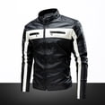 thumbnail image 2 of Chaqueta casual de cuero de motorista de manga larga para hombre con cremallera en el cuello alto Pompotops oipoqjl38089, 2 of 9