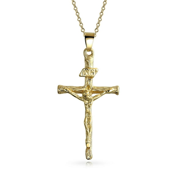 Bling Jewelry Womens Traditional Jesus Inri Crucifix Cross Pendant Necklace Two Tone 18K Gold Plated