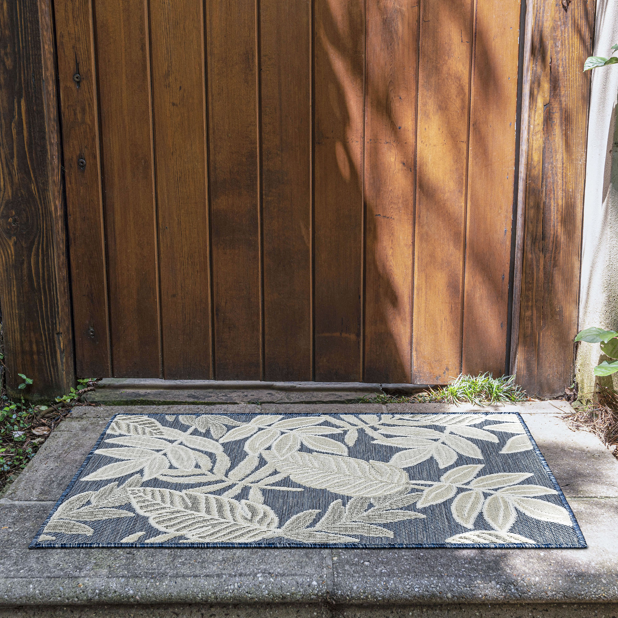 2x3 Water Resistant, Small Indoor Outdoor Rugs for Patios, Front Door Entry, Entryway, Deck, Porch, Balcony | Outside Area Rug for Patio | Dark Blue, Floral | Size: 1'11'' x 3'