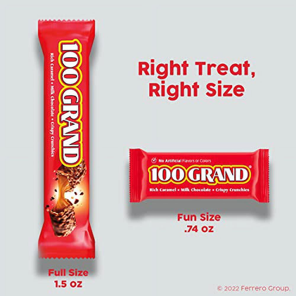 100 Grand Crispy Milk Chocolate with Caramel, Full Size Individually Wrapped Candy Bars, 1.5 oz each, Bulk 36 Count Box