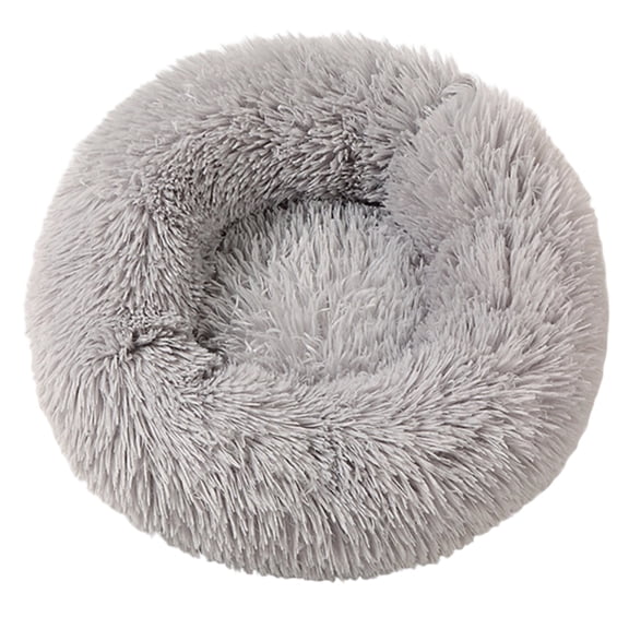 Round Plush Pet Bed Pad, Fluffy Warm Sleeping Cushion, Soft Breathable Mat for Small Cats Dogs Indoor Sofa Floor Use Light Gray 15in