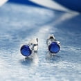 thumbnail image 3 of Gem Stone King 925 Sterling Silver Created Sapphire Kitty Cat Stud Earrings for Women Men (1.20 Cttw, Round 5MM), 3 of 4