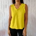 thumbnail image 4 of ClodeEU Women's Linen Blend Sleeveless Crewneck Top with Fringe Patchwork ,Solid Color Casual Tank Yellow,Womens Plus XXXL, 4 of 8