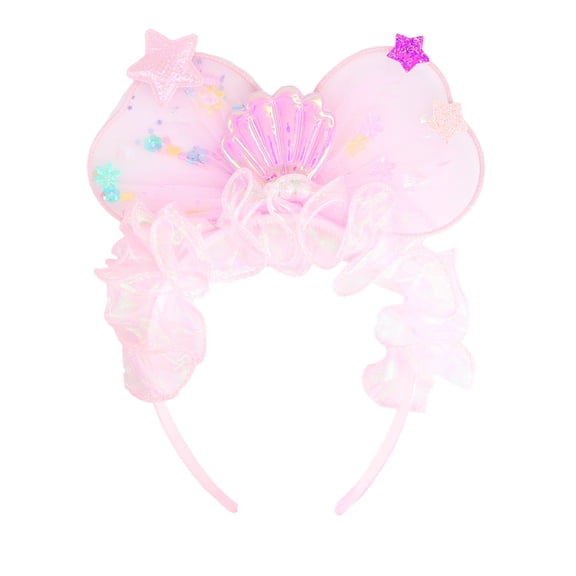 YUEHUA Kids Girls Mermaid Bear Ears Headband with Sequin Bow, Seashell Hair Band Party Decoration Headwear for Girl Paired with Mermaid Swimsuit