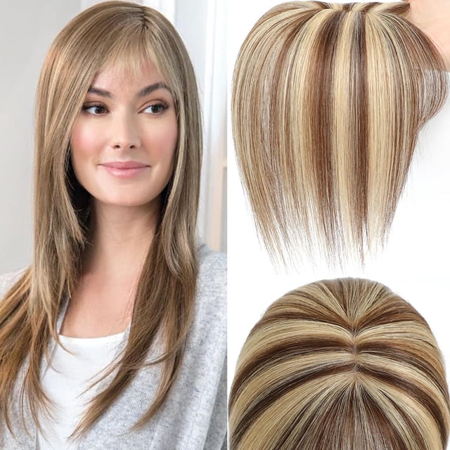 Hair Toppers HVVZOY, cabello humano real con flequillo francés, P4/27