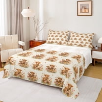 Manfei Lovely Highland Cow Twin Sheet Sets,Brown Cattle Twin Fitted Sheet,Rustic Farmhouse Cabin Flat Sheet For Boys Girls,Ultra Soft Home Decor,3pcs