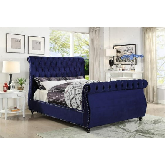 Meridian Furniture Dakota Traditional Navy Blue Velvet King Size Departments