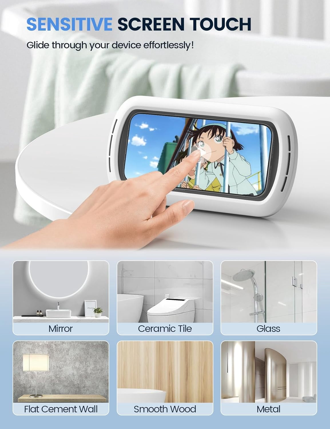 Shower Phone Holder with Speaker Holes, IPX6 Waterproof Clear Sound & 480° Rotation Shower Case Accessories, Waterproof Bathroom Wall Mount for iPhone 17 16 Pro Max Air, S25 Ultra, 4-7" Phone