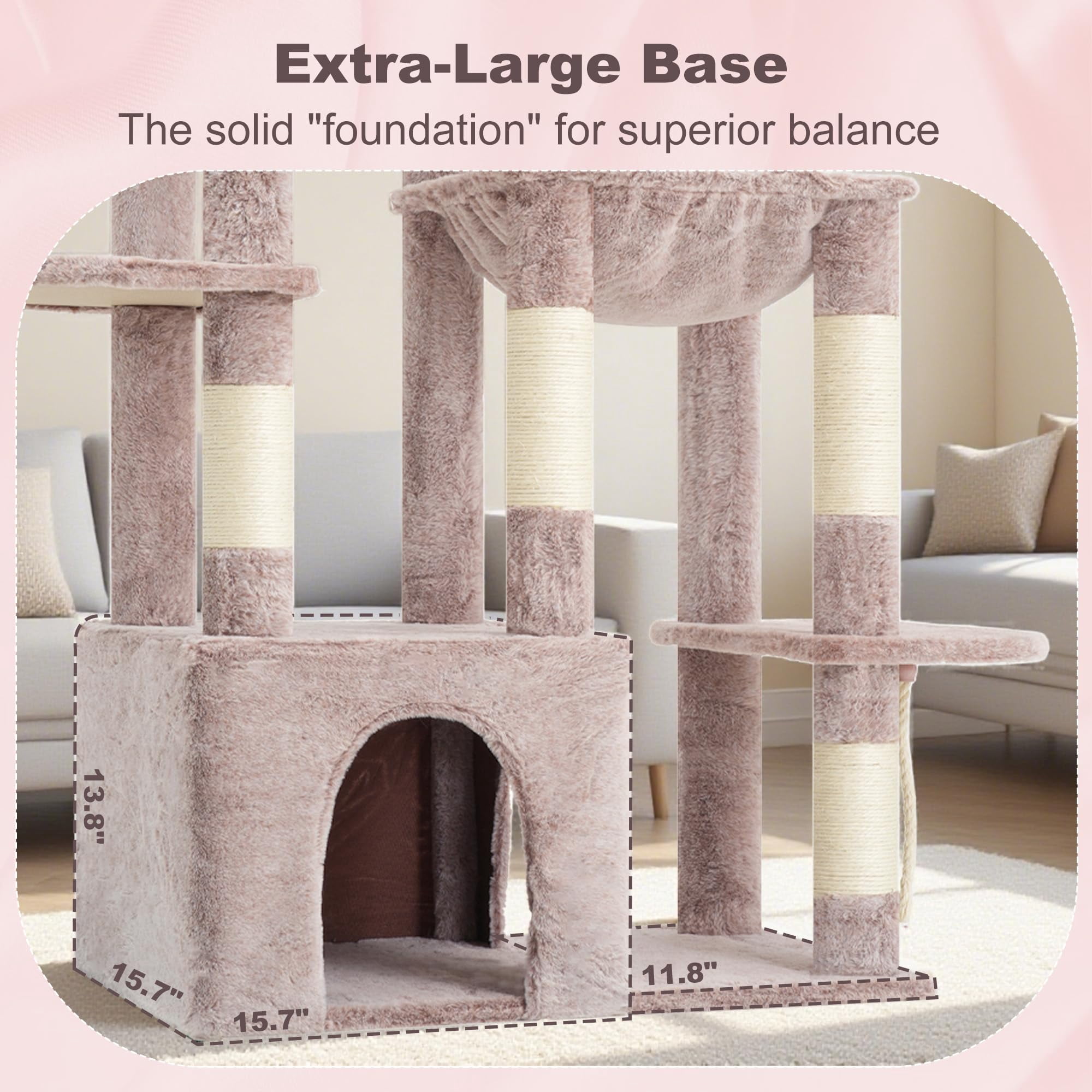 Heavy Duty Cat Tree  Tower For Indoor Cats Large Adult Tall Condo House With Extra-large Baseboard Multi-level Plush Furniture Posts Hammock Balls Muchroom Hct026mu