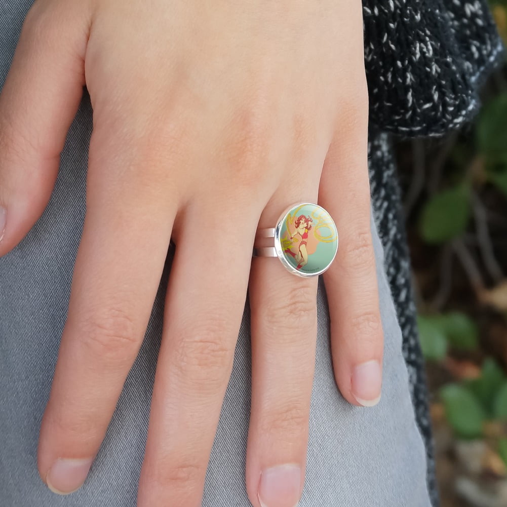 【WONDER WONDER】Atoon Patch Carpenter Ring Wide Cotton PT Wonder Woman Golden Lasso Silver Plated Adjustable Novelty