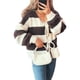 thumbnail image 3 of Chaqueta de Punto Holgada Informal con Cuello en V y Larga para Mujer, Cárdigan de Punto con Cordones y Rayas en Contraste. Marrón M, 3 of 10