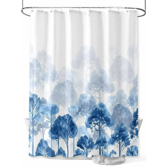 Shower Curtain Forest Bathroom Curtains with Hooks, Waterproof Fabric Blue Gradient Tree Bath Shower Curtains Set for Bathroom Bathtubs Decor 36x72 Inch
