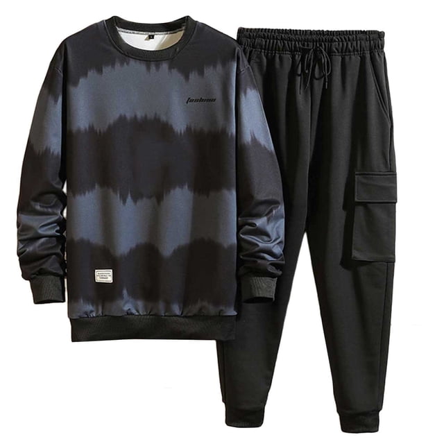 HBFAGFB Ensembles Décontractés pour Hommes Chandails à Col Rond Manches Longues Pantalons Légers Tenue Quotidienne Gris Taille TTG