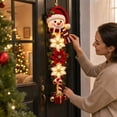 thumbnail image 5 of Ywbawe 35" Lighted Christmas Snowman Door Hanger Snowflake Poinsettia Ornament with Bells for Front Door Wall Decor, 1 Pack, 5 of 7