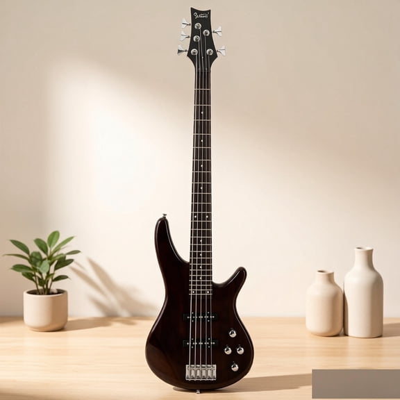 EDOEMSE Electric Bass Guitar Full Size 5-String Wooden and Synthetic Body Rosewood Fingerboard Adjustable Bridge