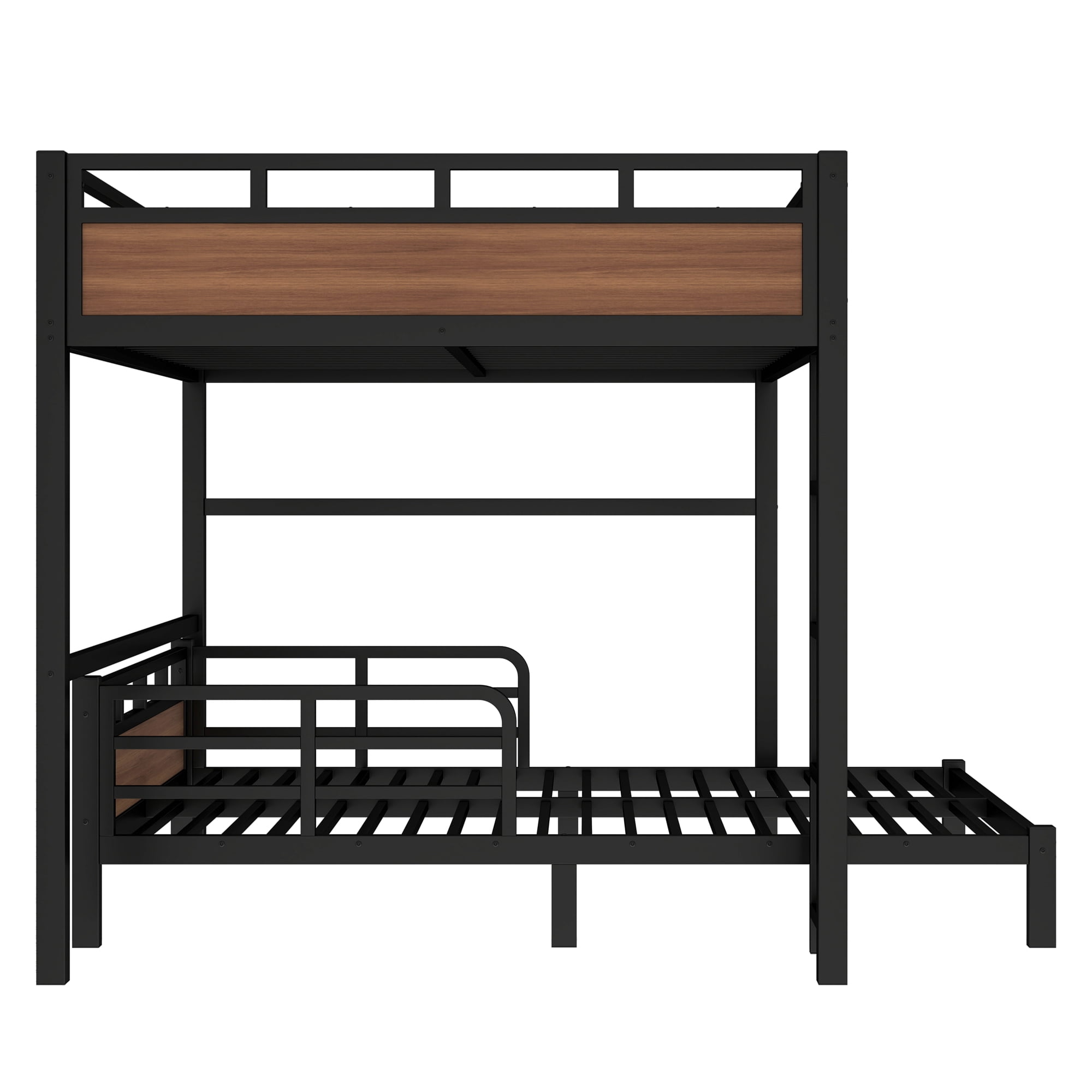 Mintazer Queen Over Queen Metal Bunk Bed, Convertible to 2 Separate Beds, Separable Bunk Bed Frame with Guardrails for Teens Adults, Black & Brown