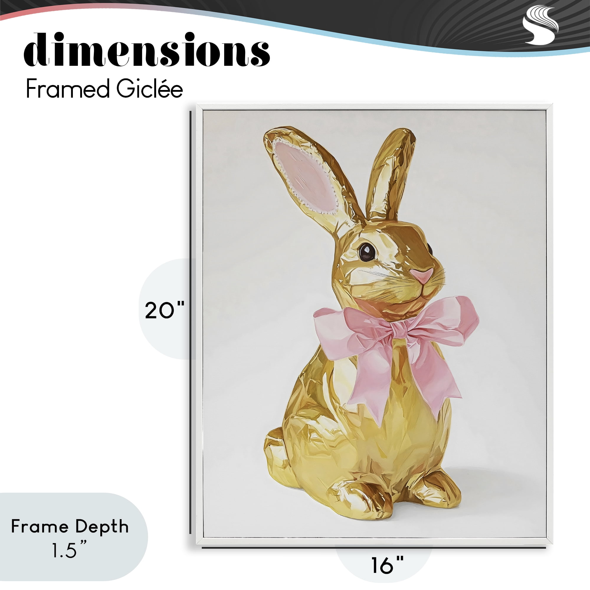 Stupell Industries Golden Easter Bunny with Ribbon White Framed Giclee Art, design by The Prints Vibe