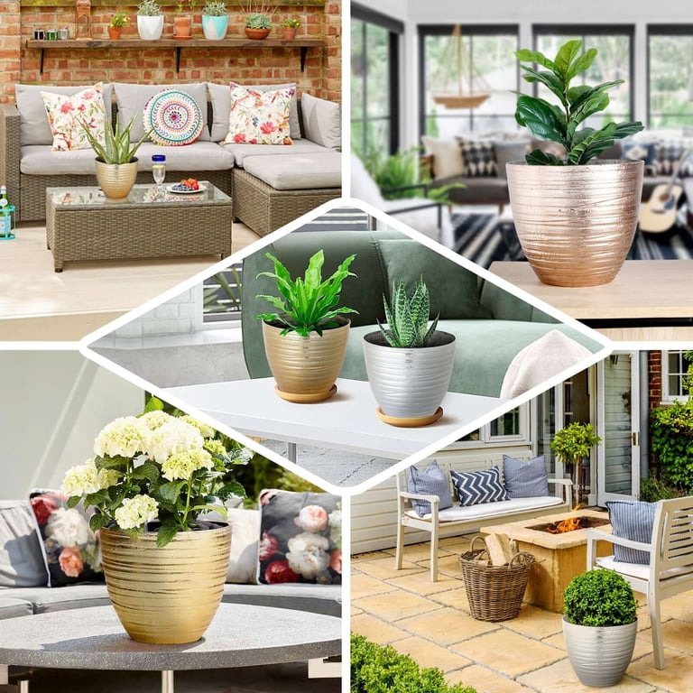 Efavormart 14" Dia Large Metallic Gold Planter, Decorative Indoor/Garden Pots For Flowers and Greenery