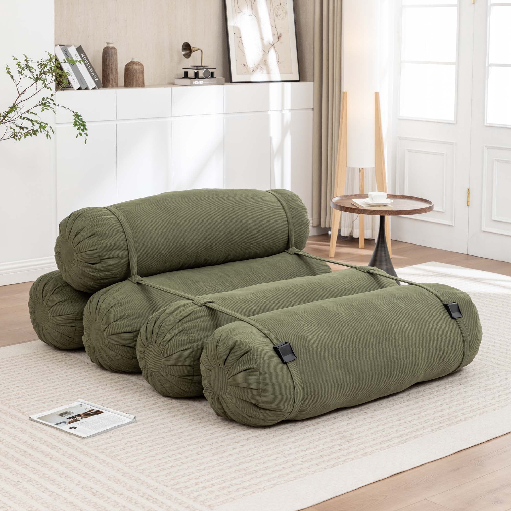 Miniyam 76" x 50" Green Floor Sofa with Adjustable Straps Bean Bag Lounger for Living Room, Bedroom