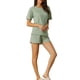 thumbnail image 4 of Conjuntos de lounge INSPIRE CHIC para mujeres, camiseta de waffle con pantalones cortos, ropa de estar en casa, sudaderas jogger con bolsillos, color verde, 4 of 5
