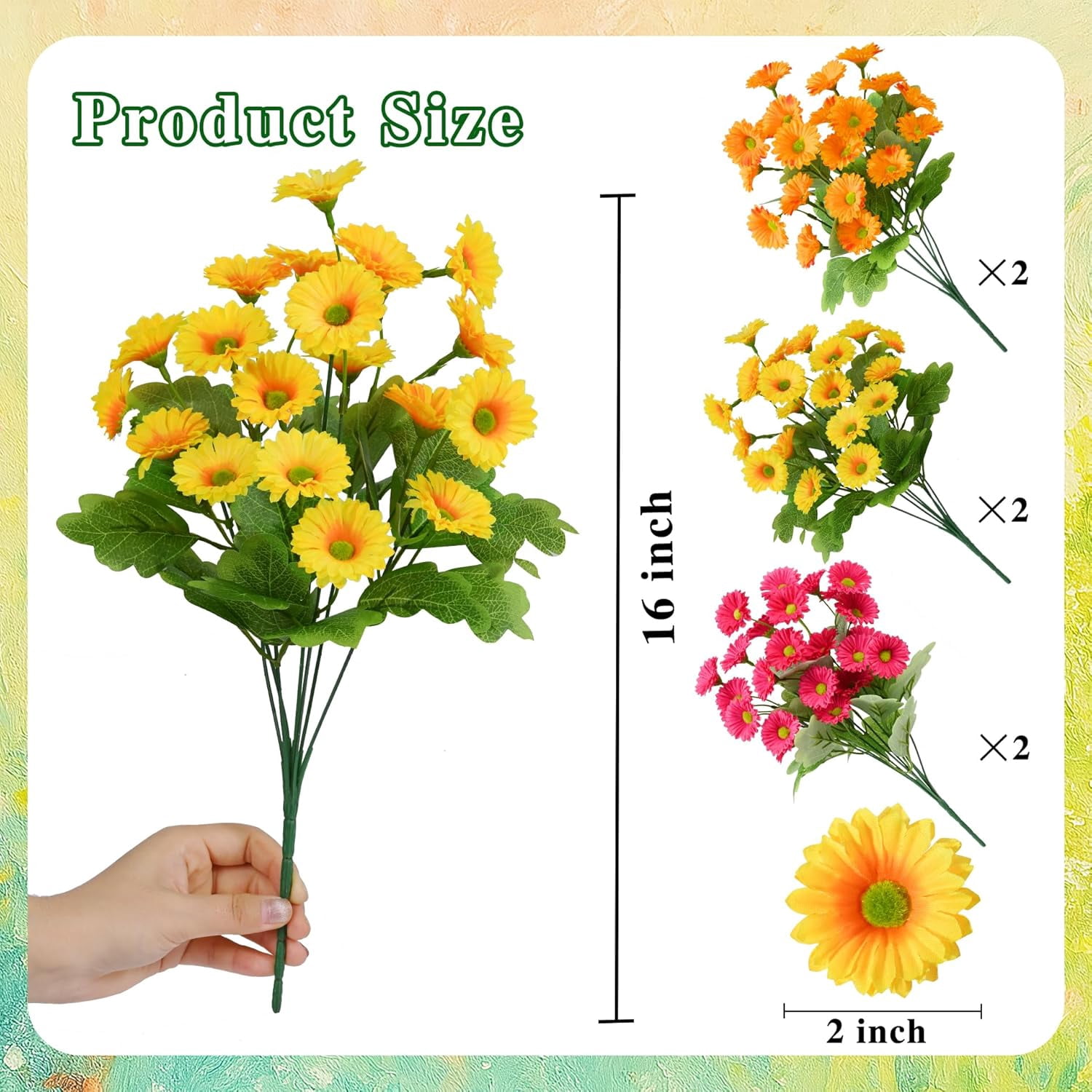 Yastouay 12 Bundles Artificial Mums Flowers for Outdoors, UV Resistant Fake Flowers for Planter, Mix Yellow Outdoor Faux Plants for Garden Balcony Yard Porch