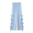 thumbnail image 3 of Gubotare Girls' Plaid Wide Leg Pants Loose High Waist Elastic Waist Trousers Trendy Slant Pocket Sweatpants (Blue,Size 13-14 Years), 3 of 3