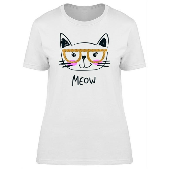 Funny Cat Hipster Glasses Design Tee Women's - Women T-Shirt, Large
