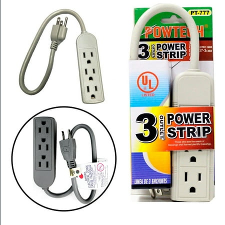 

3 Outlet Power Strip 1 Ft Heavy Duty Extension Cord 13 Amps Breaker 125V NEW