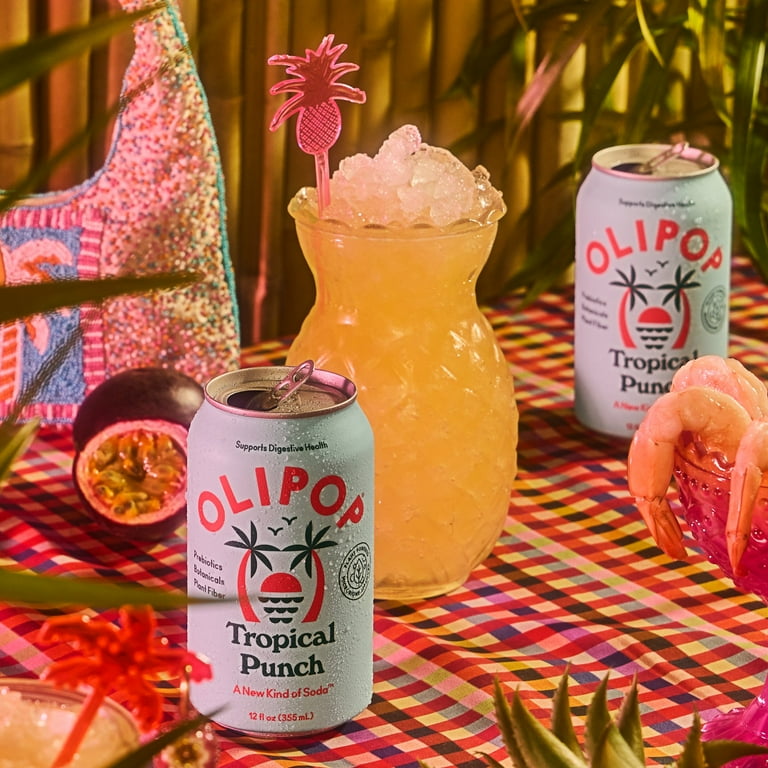 OLIPOP Prebiotic Soda, Tropical Punch, 12 fl oz, 12 Pack