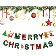 Merry Christmas Banner,Pre-Strung Red Green Buffalo Plaid Christmas Banner, Gingerbread Xmas Tree Garland Sign for Christmas Party Decorations,Indoor,Home, Office,Fireplace,Wall,Windows,Holiday Decor