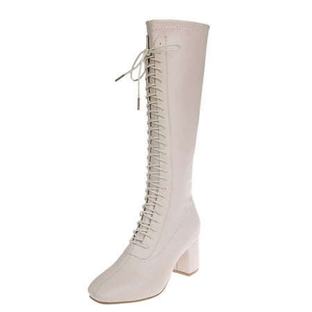 

ZIZOCWA Wide Walking Shoes Women Boot Socks For Women Knee High Wide Calf Ladies Fashion Solid Color Leather Fleece Lace Up Chunky High Heel Boots Leg Boots