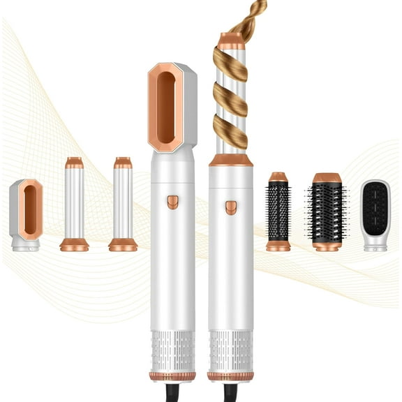 6-in-1 Ionic Hair Dryer Brush with Brushless Motor & Auto-Wrap Air Styler - Complete Hot Air Kit for Curling, Straightening & Volumizing (White Gold)