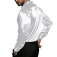 thumbnail image 2 of Long Sleeve Shirts for Men Button Down Lapel Silk Satin Blouses Beach Party Casual Top with Chest Pocket (L, White), 2 of 6
