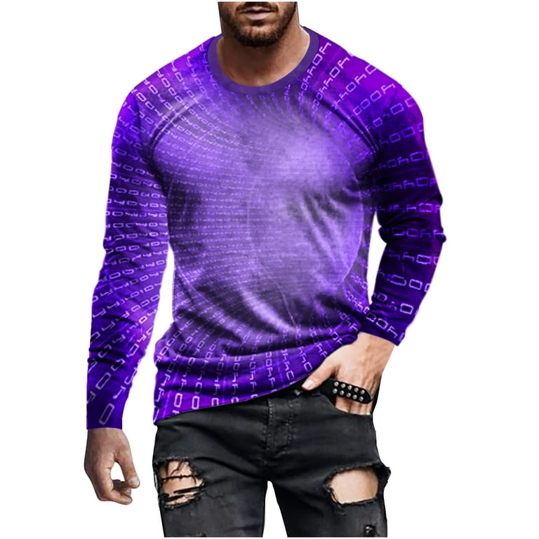 QIPOPIQ Clearance Shirts for Men V-neck Long Sleeve Shirt Solid Pullover  Tee Shirts Tops Purple S 