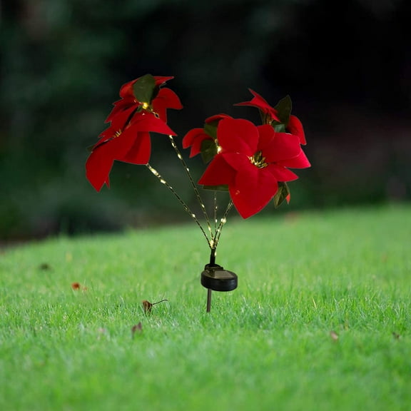 Artificial Flowers 30 Inch Solar Powered Christmas Holding Lights Waterproofing Decorative Pints Of Poinsettia Red Solar Powered Ground Lights Indoor Garden Home Decoration Red