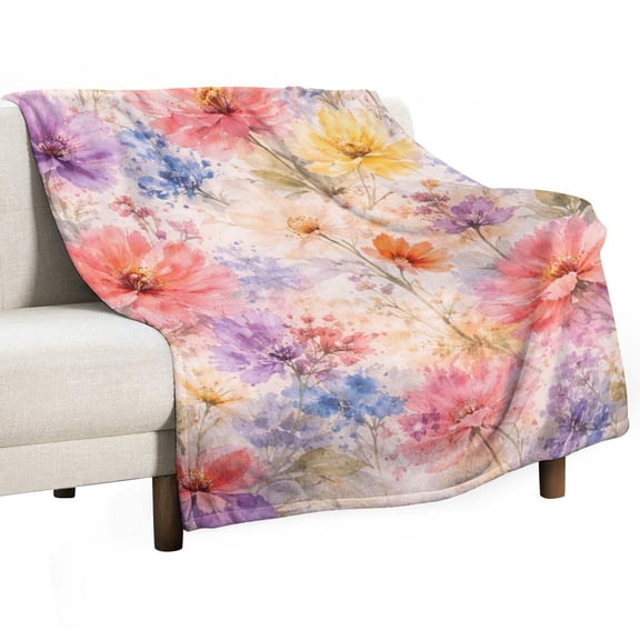 Exquisite Life Watercolor Floral Flannel Fleece Throw Blanket, 30" x 40" Lightweight Soft Lap Blanket for Couch, Bed, Sofa and Travel