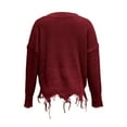 thumbnail image 5 of Women's Frayed Hem Crop Sweater V-Neck Long Sleeve Casual Pullover (Wine, S), 5 of 5