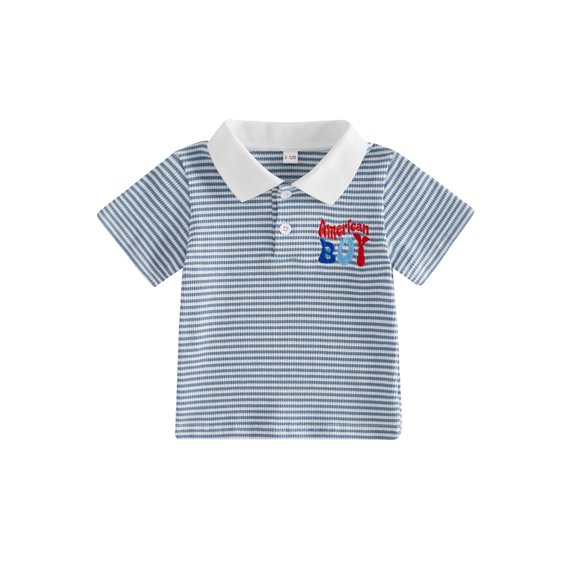 BemeyourBBs Toddler Baby Boys 4th of July Shirt Fourth of July Outfit Baby Boy Patriot Independence Day Clothes Collared Waffled Stripe Bird American Flag Embroidery Short Sleeve Summer Tee Shirt Top