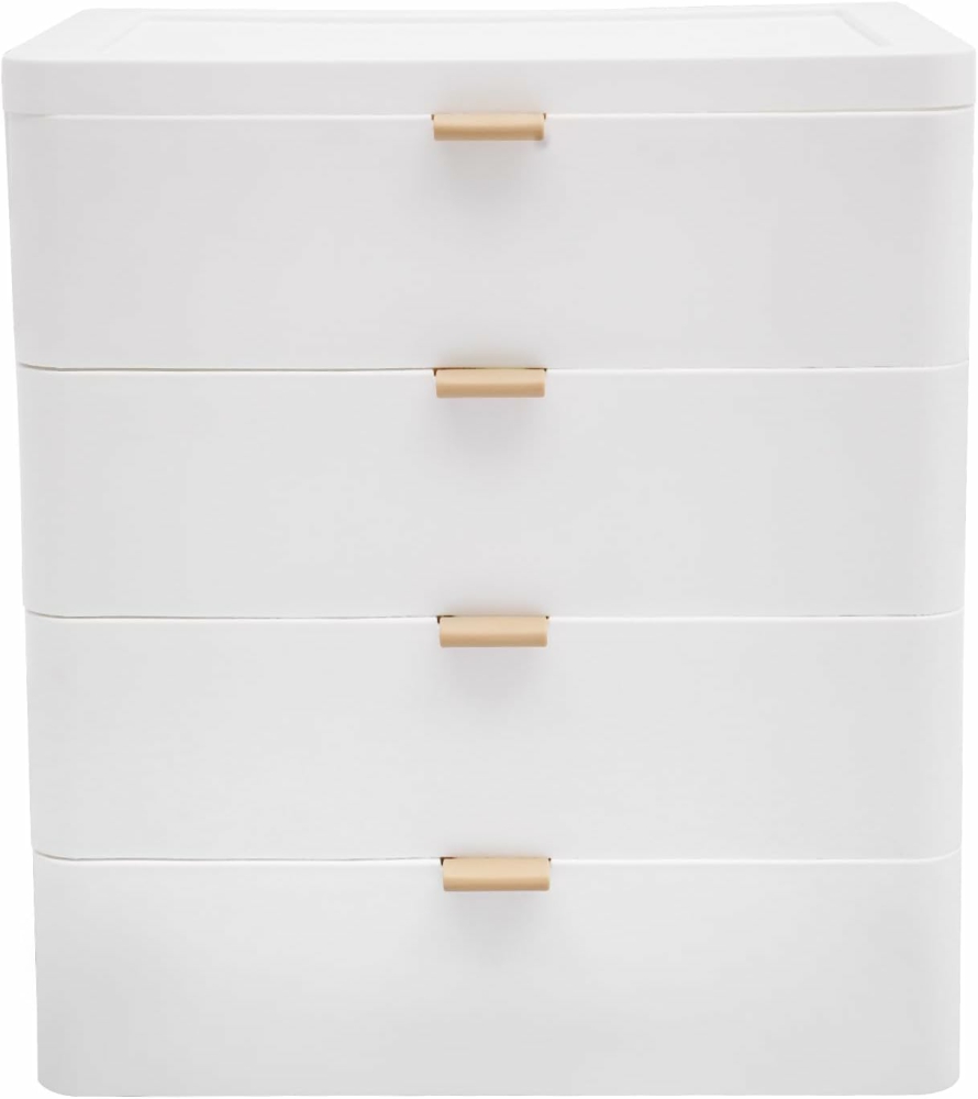 MIDOQIN Desk Organizer with 4 Drawer, Wood Desktop Storage Box, Stackable Storage Drawers for Storing Various Office Supplies